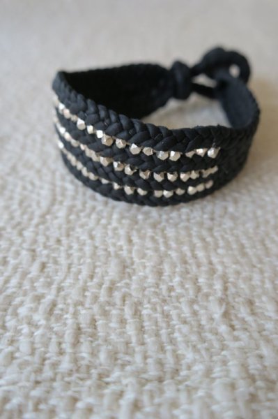 画像1: ISHI JEWELRY レザーブレスレット　ブラック (1)