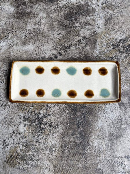 画像1: 登川均 たたら皿（緑×飴） (1)