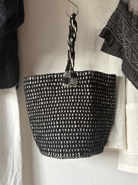 画像1: rectangle  ギンガムブラックバスケット　ラージショルダー (1)