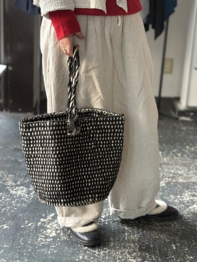 画像1: rectangle  ギンガムブラックバスケット　ラージショルダー