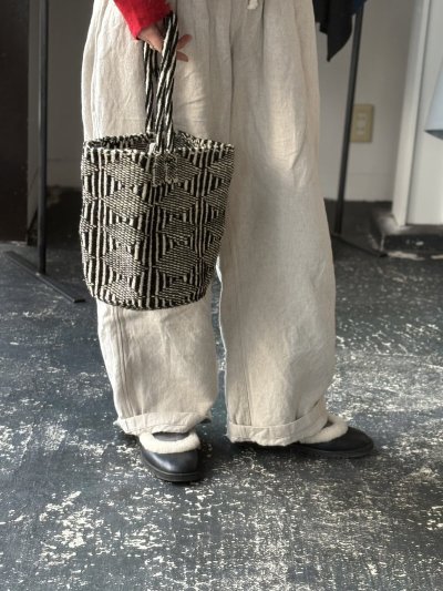 画像1: rectangle  ダイヤ柄バスケット　スモールトート