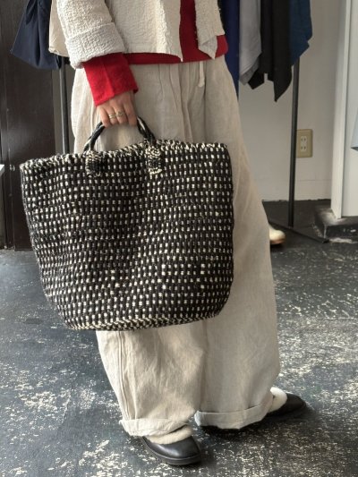 画像1: rectangle  ギンガムブラックバスケット　ビッグトート