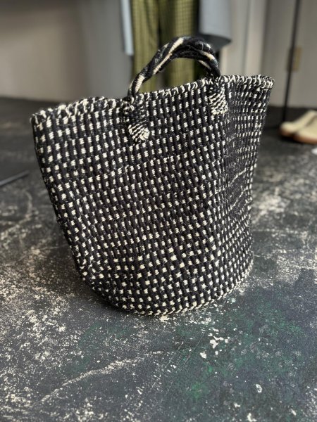 画像2: rectangle  ギンガムブラックバスケット　ビッグトート (2)